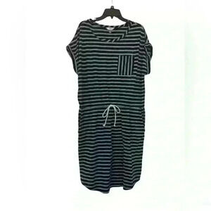 Terra & Sky OX (14W) Striped Drawstring Waist T-Shirt Dress